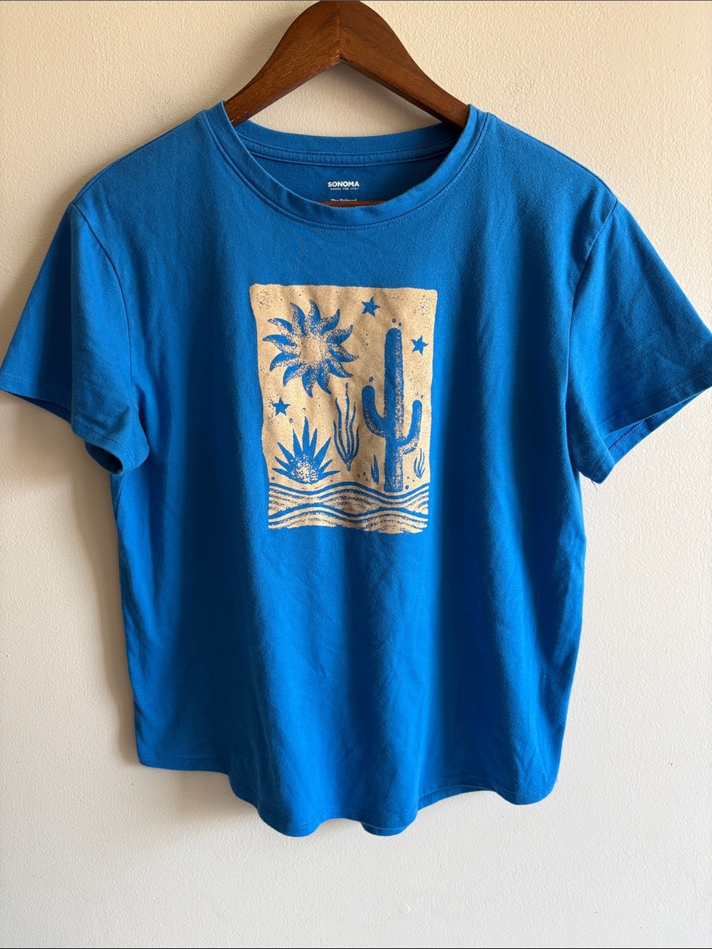Sonoma Relaxed Graphic Tee Medium Blue Desert Cactus Southwest T-Shirt
